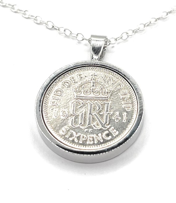 Round Pendant 1941 Lucky sixpence 84th Birthday plus a Sterling Silver Chain 84th birthday gift for her Thinking Of You, Mum Dad