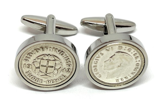 Threepence for luck 1942 83rd Birthday Cufflinks - 1942 genuine Threepence coin cufflinks 83rd Thinking Of You,  Special Friend HT