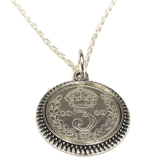 Round 1920 105th Birthday / Anniversary Threepence coin pendant plus 18inch SS chain gift 105th birthday gift for her, Thinking Of You, Mum