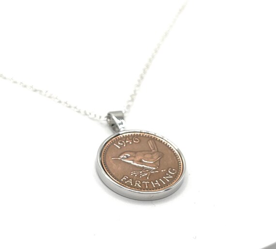 79th Birthday 1946 Gift Farthing Coin Pendant ,Two tone design, 79th Anniversary gift, 79th birthday gift, gift idea, 1946 birthday gift