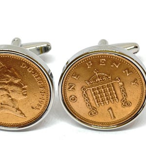 1985 Penny Coin Cufflinks: 40th Birthday Gift, Silver Plated