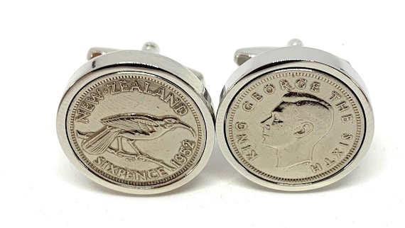 1952 New Zealand Sixpence 6d 73rd birthday Cufflinks - New Zealand Sixpence Cufflinks Hand Made 73rd Birthday, 73rd Dad, 73rd Brother HT SLV