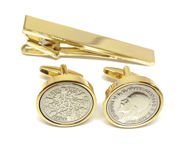 91st Birthday 1934 Sixpence Coin Cufflinks Set - 1934 91st birthday cufflinks boxed Thinking Of You,  Special Friend, Mum, Dad GLD
