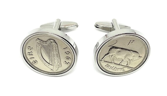 Premium 1962 Irish Shilling Cufflinks 63rd birthday. 1962 gift for dad, 63rd gift for him, grandad gift 63rd, Sixpence Coin, 63rd Brother