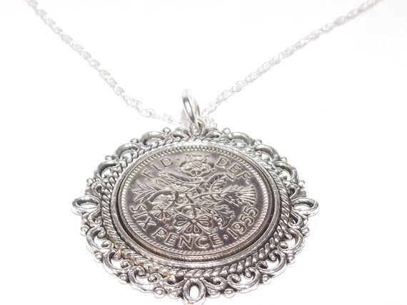 Fancy Pendant 1955 Lucky sixpence 69th Birthday plus a Sterling Silver 18in Chain, 69th birthday , 69th, gift from 1955 Thinking Of You