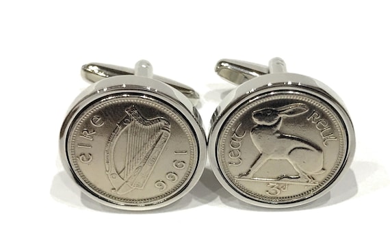 1966 Irish coin cufflinks - Genuine Irish 3d threepence coin cufflink 1966, 1966 57th birthday gift, 57th gift, 1966 gift, mens gift, UK