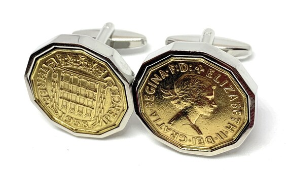 1959 Threepence 3d 66th birthday Cufflinks - Original 1959 threepence cufflinks 66th Birthday, 66th Dad, 66th Brother Thinking Of You HT SLV