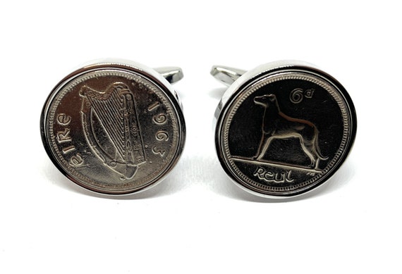 1963 Irish coin cufflinks- Great gift idea. Genuine Irish 6d Sixpence coin cufflink 1963 Thinking Of You,  Special Friend, Mum, Dad