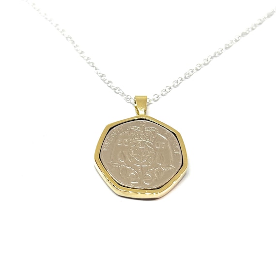 18th Birthday Anniversary 20p coin Pendant - 2007 Wedding  Pendant, Ladies gift idea, 2007 gift, 18th wedding GLD