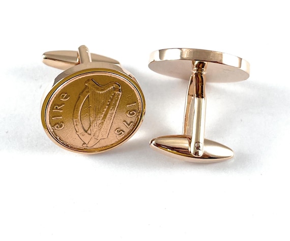 50th Birthday gift 1975 Birthday Old Irish One Pence Coin Jewellery Cufflinks - 1975 50 years 50th Thinking Of You Rose Gold Plated Backs