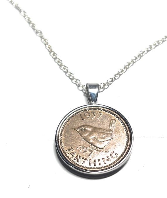 Solid Pendant 1937 Farthing 88th Birthday gift plus Sterling Silver Chain 1937 88th birthday 1937  ladies gift