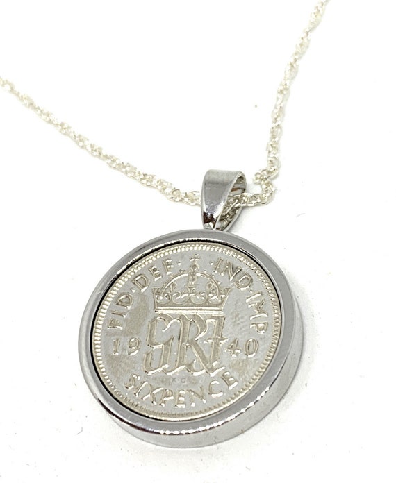 Round Pendant 1945 Lucky sixpence 80th Birthday plus a Sterling Silver 18in Chain, 80th Anniversary gift, 80th birthday gift, SLV