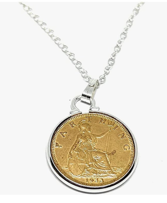 1933 92nd Birthday Anniversary Farthing coin in a Silver Plated Pendant mount 92nd birthday gift for her Thinking Of You,   18in Chain