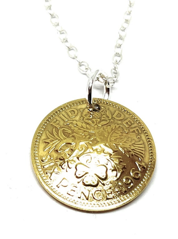 1964 Domed Gold Plated Sixpence Pendant 60th birthday gift for women  Original sixpence  Great gift  1964 60th Thinking Of You, Mum, Dad