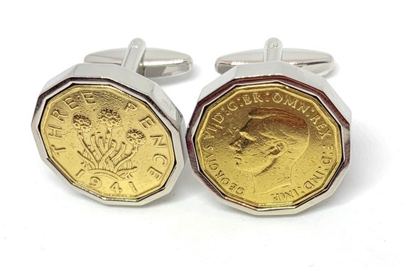 1941 Threepence 3d 84th birthday Cufflinks - Original 1941 threepence coin cufflinks Thinking Of You,  Special Friend, Mum, Dad, Loved One