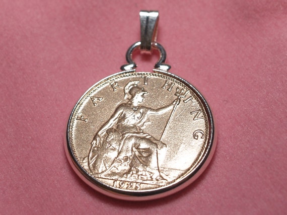 1925 99th Birthday Anniversary Farthing coin in a Silver Plated Pendant mount and 18 inch chain. 99th birthday gift, Gift from 1925