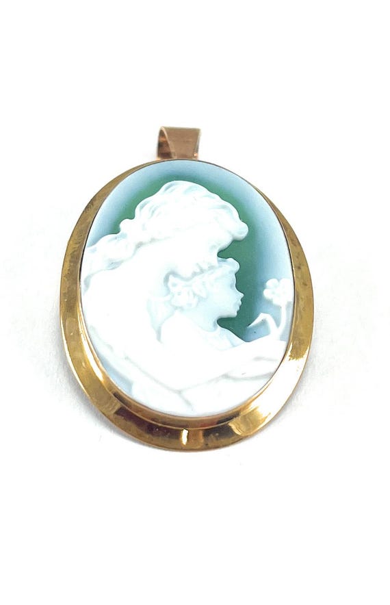 Antique 9ct Gold Carved Agate Cameo Pendant / Brooch 2.7cm X 2.2 (5) Mother and Child
