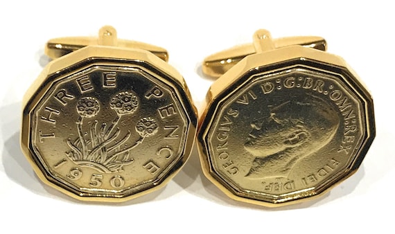 1950 Threepence 3d 74th birthday Cufflinks - Original 1950 threepence coin cufflinks 74th GLD HT Thinking Of You,  Special Friend, Mum, Dad