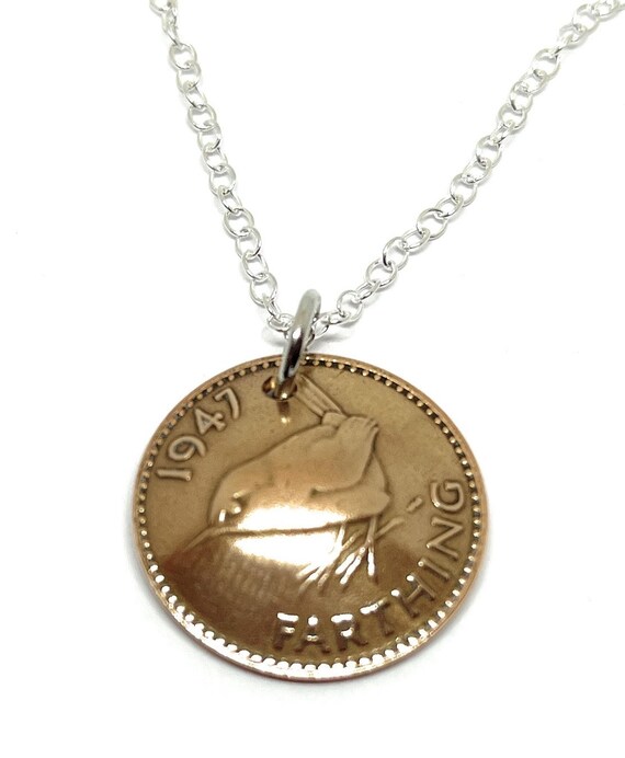 1947 Farthing Pendant, Sterling Silver Chain Necklace