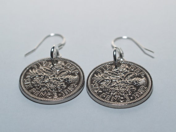 1963 61st birthday lucky sixpence earrings - WOW great gift idea 61st birthday gift for her Thinking Of You,  Special Friend, Mum, Dad