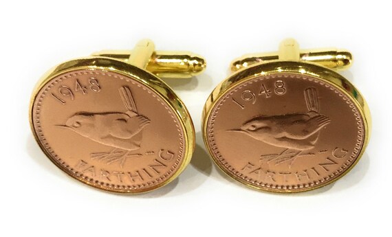 Luxury 1942 Farthing Cufflinks for a 83rd birthday.  Original british Farthing inset in Gold Plated French Cufflinks backs 83rd Loved One