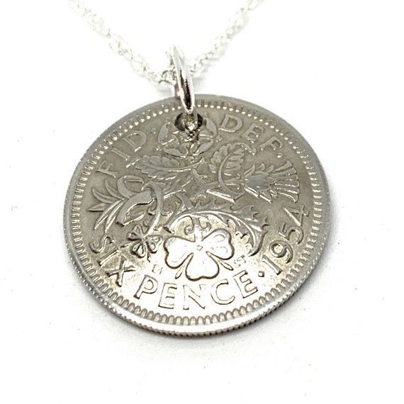 Domed Pendant 1954 71st Birthday Sixpence & 18in Sterling Silver chain 71st birthday gift for her Thinking Of You,  Special Friend, Mum, Dad