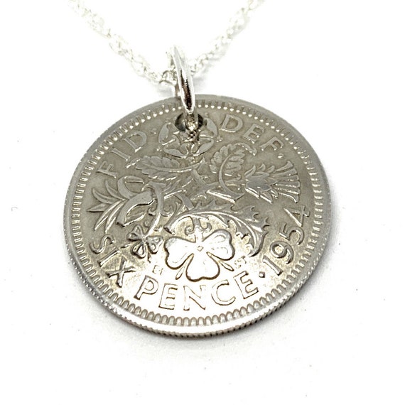 Domed Pendant 1954 70th Birthday Sixpence & 18in Sterling Silver chain 70th birthday gift for her Thinking Of You,  Special Friend, Mum, Dad