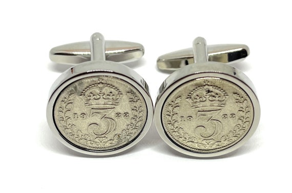 1922 Silver Threepence Cufflinks 102nd birthday.  Original sixpence coins Great gift from 1922 102nd Thinking Of You,  Special Friend