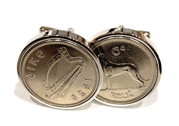 64th birthday Luxury 1960 Irish Sixpence Cufflinks Original Irish sixpences inset in Silver Plated French Cufflinks backs 64th Loved One