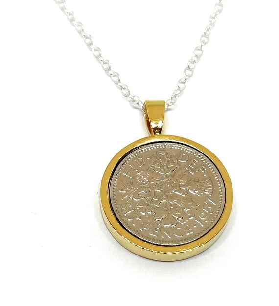 Round Pendant 1957 Lucky sixpence 68th Birthday plus a Sterling Silver 18in Chain, 68th birthday , 68th, gift from 1957 Thinking Of You GLD
