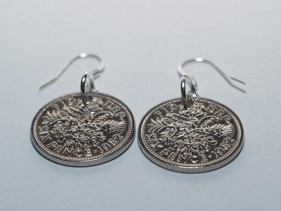 1962 62nd birthday lucky sixpence earrings - WOW great gift idea 62nd birthday gift for her Thinking Of You,  Special Friend, Mum, Dad