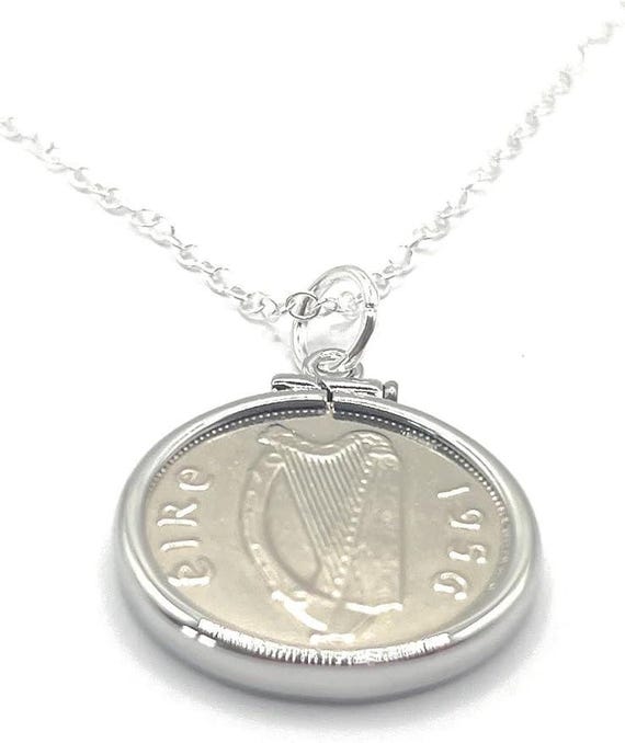 70Th 1956 Irish Sixpence Pendant, Sterling Silver Chain