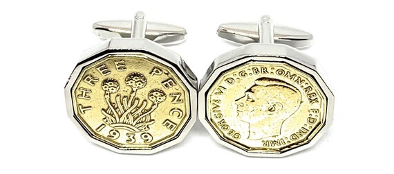 1939 Threepence 3d 86th birthday Cufflinks - Original 1939 threepence coin cufflinks 86th Thinking Of You,  Special Friend, Mum, Dad, 86th