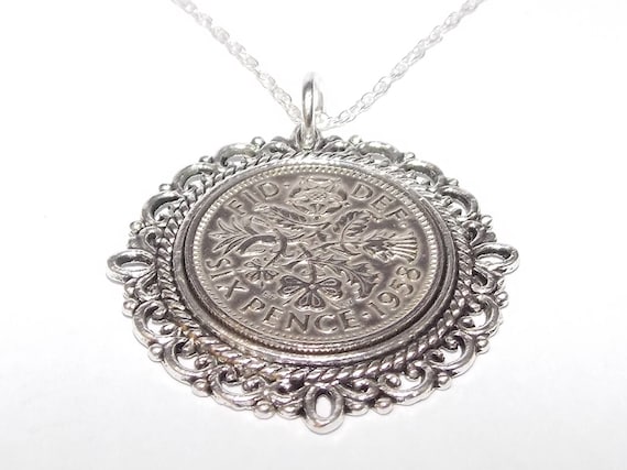 Fancy Pendant 1959 Lucky sixpence 64th Birthday plus 18in Chain, 64th gift idea, gift for mum, gift for mom, 1959 64th gift, 1959 gift idea