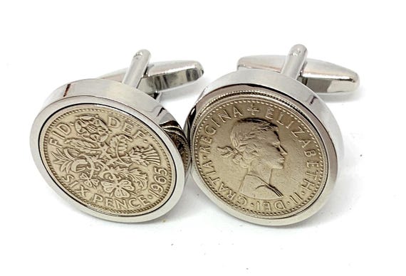 60th Birthday Dad 1965 Sixpence Cufflinks Vintage British Coin Cufflinks Brother Uncle Grandad BestMan gift for him