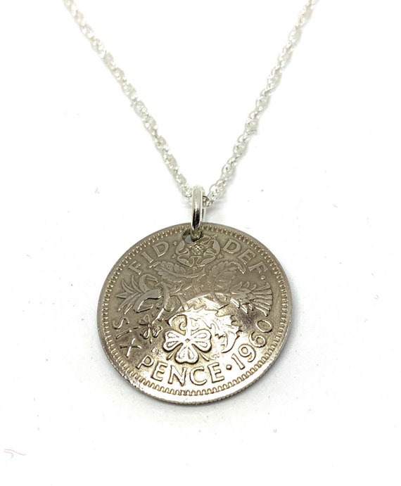 1960 Domed Silver Sixpence 64th birthday pendant - Original 1960 domed sixpence coin 64th birthday gift for her, Thinking Of You, Mum, Dad