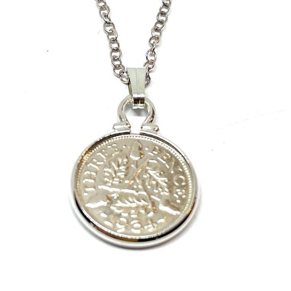 Threepence Pendant, 1934 Coin With Sterling Silver Chain, Traditional Style