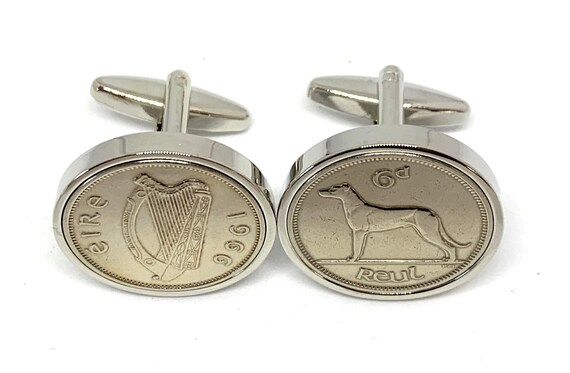 59th Birthday gift 1966 Lucky Irish sixpence cufflinks: Silver Plated Backs