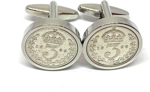 1926 Silver Threepence Coin Cufflinks: 99th Birthday Gift, Silver Plated backs