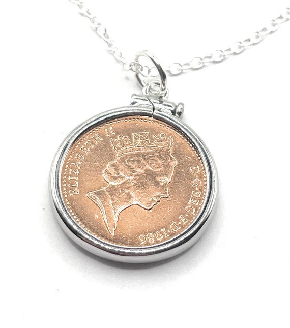 1986 39th Birthday Gift Penny For Luck Coin Pendant : Silver Plated