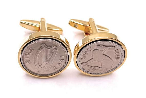 1967 Irish coin cufflinks- Great gift idea. Genuine Irish 3d threepence coin cufflink 1967 Thinking Of You,  Special Friend, Mum, Dad GLD