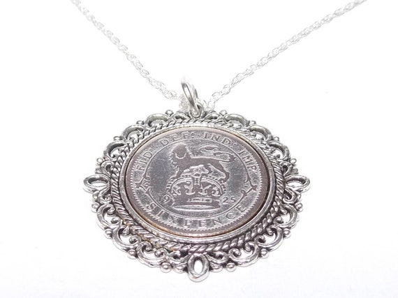 Fancy Pendant 1925 Lucky sixpence 99th Birthday plus a Sterling Silver 18in Chain, 99th birthday, 99th birthday gift, 1925 birthday, 1925