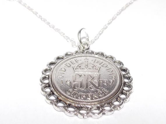 Fine Pendant 1937 Lucky sixpence 88th Birthday plus Sterling Silver 18in Chain 1937 88th birthday gift, 88th gift, 1937 gift, ladies gift