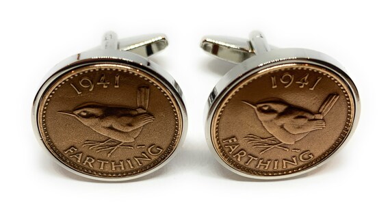 Luxury 1941 Farthing Cufflinks for a 84th birthday.  Original British Farthings inset in Silver Plated French Cufflinks backs 84th Loved One