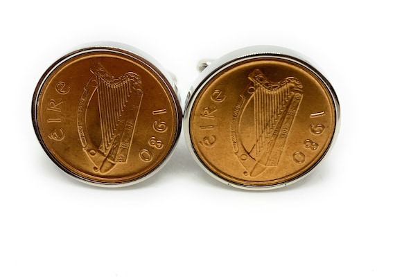44th Birthday / Anniversary Irish 1 pence cufflinks from 1980, 44th Birthday, mens gift idea, 1980 gift idea, 44th birthday present, Dad