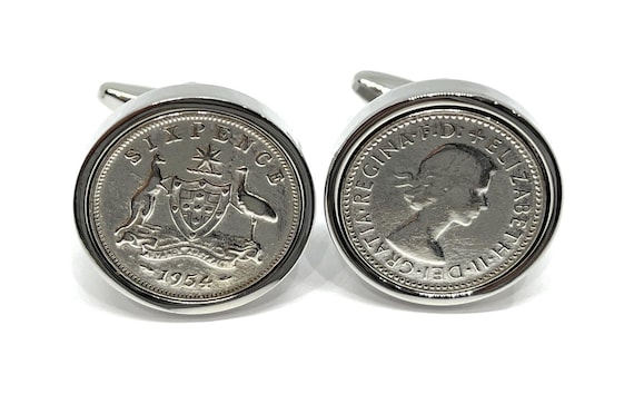 Premium 1954 Australian Sixpence Cufflinks for a 71st birthday. Australian sixpences  71st Thinking Of You,  Special Friend