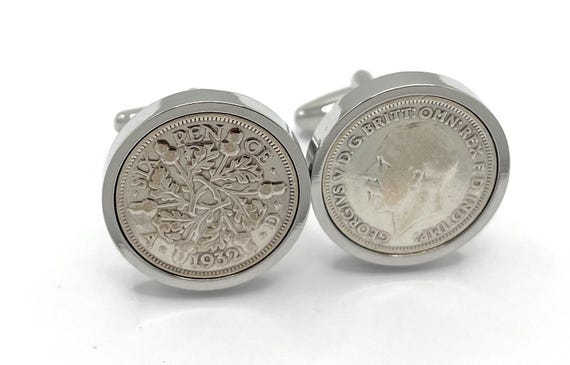 1932 Sixpence Coin Cufflinks - 93rd Birthday Gift Silver, Gold or RoseGold Plated