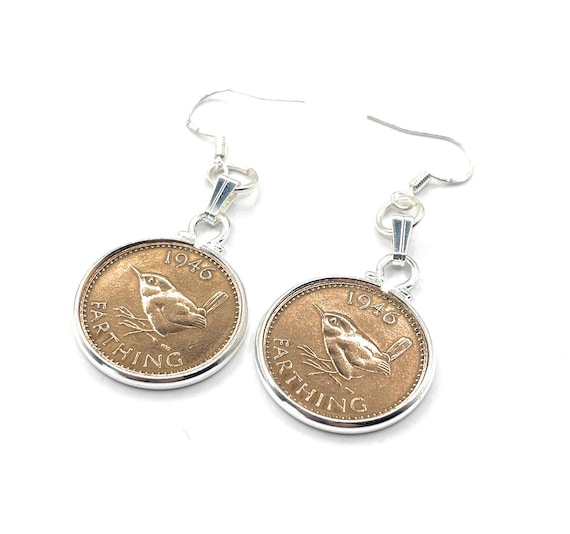 1946 Farthing 80th Birthday Gift Earrings: 925 Silver Hooks