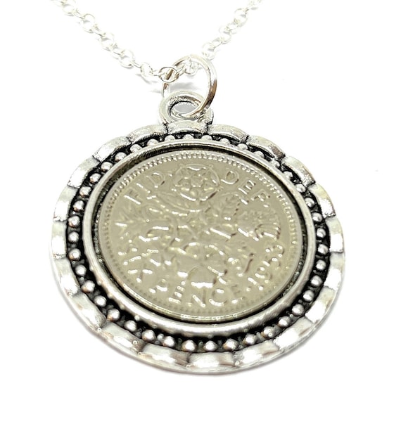 Link Pendant 1953 Lucky sixpence 72nd Birthday plus a Sterling Silver 18in Chain 72nd birthday gift for her, Thinking Of You, Mum, Dad