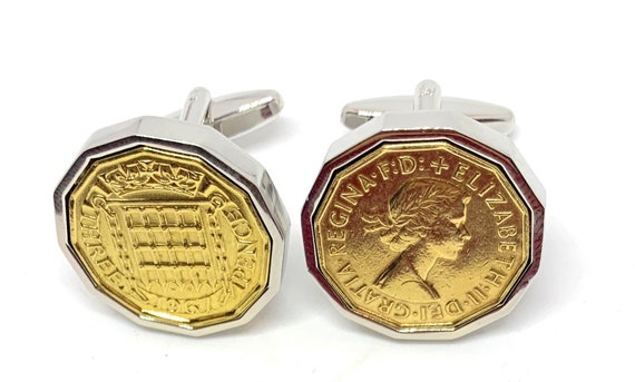 1967 Threepence 3d 57th birthday Cufflinks - Original 1967 threepence coin cufflinks 57th Thinking Of You,  Special Friend, Mum, Dad SLV